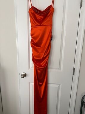 Windsor Orange Satin Cowl Backless Gown